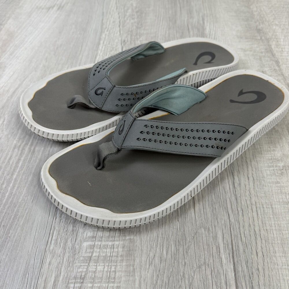 Olukai Ulele Blue Grey Comfort Flip Flop Sandals 10435-4Q4Q Mens Size 12 D